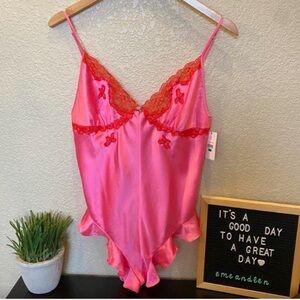 Betsey Johnson pink satin teddy lingerie L